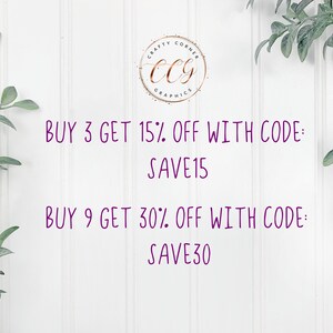 Puede incluir: Texto morado sobre un fondo blanco con un gr&aacute;fico de un c&iacute;rculo dorado con el texto "CRAFTY CORNER CCG GRAPHICS" en su interior. El texto dice "BUY 3 GET 15% OFF WITH CODE: SAVE15 BUY 9 GET 30% OFF WITH CODE: SAVE30"