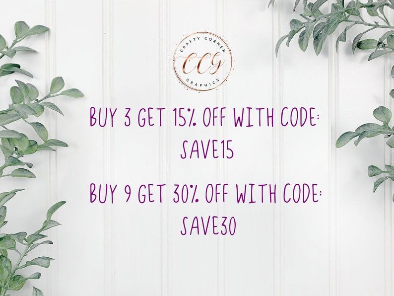 Puede incluir: Texto morado sobre un fondo blanco con un gr&aacute;fico de un c&iacute;rculo dorado con el texto "CRAFTY CORNER CCG GRAPHICS" en su interior. El texto dice "BUY 3 GET 15% OFF WITH CODE: SAVE15 BUY 9 GET 30% OFF WITH CODE: SAVE30"