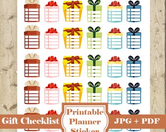 Pegatinas del planificador de LISTA DE VERIFICACIÓN de regalos – 30 pegatinas imprimibles del planificador Lista de verificación de regalos de Navidad funcionales Pegatinas de iconos Mini pegatinas DESCARGAR