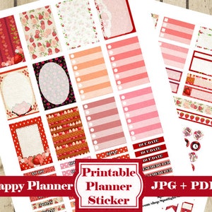 STRAWBERRY Planner Stickers Kit – Strawberry PRINTABLE Planner Stickers - Diy Planner Stickers Monthly Functional Planner Stickers DOWNLOAD