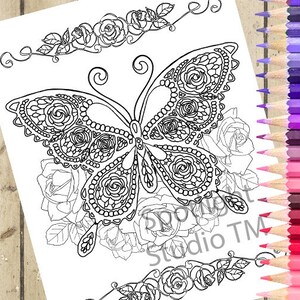 BUTTERFLY Adult Coloring Page – Fantasy Rose Butterfly Printable Coloring Page Adult Coloring Book Page Drawing Adult Coloring Page DOWNLOAD