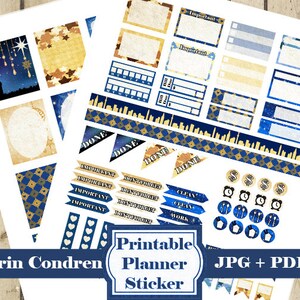 STARRY NIGHT Planner Stickers Kit Star Blue Printable Planner Stickers Diy Monthly Weekly Stickers Blue Planner Stickers DOWNLOAD image 2