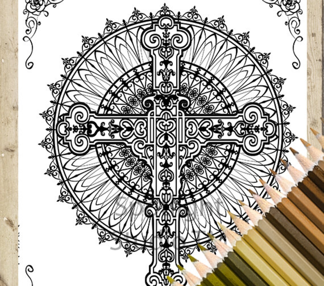 CROSS Adult Coloring Page Printable Color Page Adult Coloring Book
