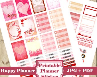 VALENTINES DAY Planner Stickers Kit – Printable Planner Stickers Pink Valentines Day Heart Planner Stickers Functional Sticker DOWNLOAD