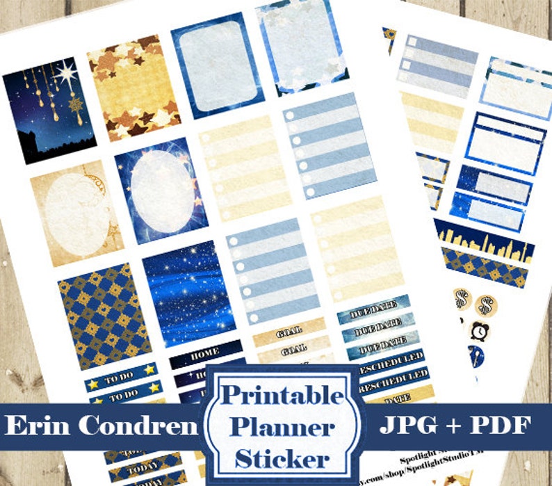 STARRY NIGHT Planner Stickers Kit Star Blue Printable Planner Stickers Diy Monthly Weekly Stickers Blue Planner Stickers DOWNLOAD image 1