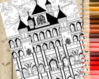 CASTILLO Página para colorear para adultos – Página para colorear imprimible del castillo Página para colorear de fantasía Página para colorear para adultos Página para colorear para adultos Regalo DESCARGAR