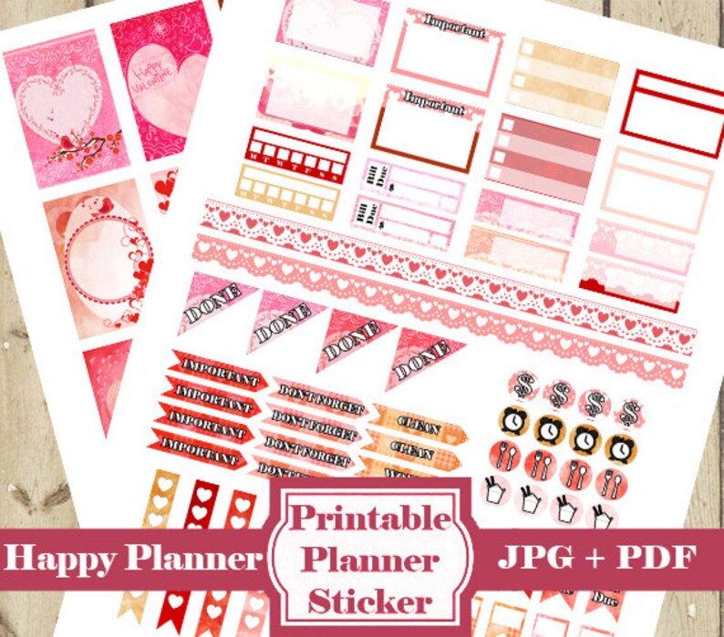 VALENTINES DAY Planner Stickers Kit – Printable Planner Stickers Pink ...