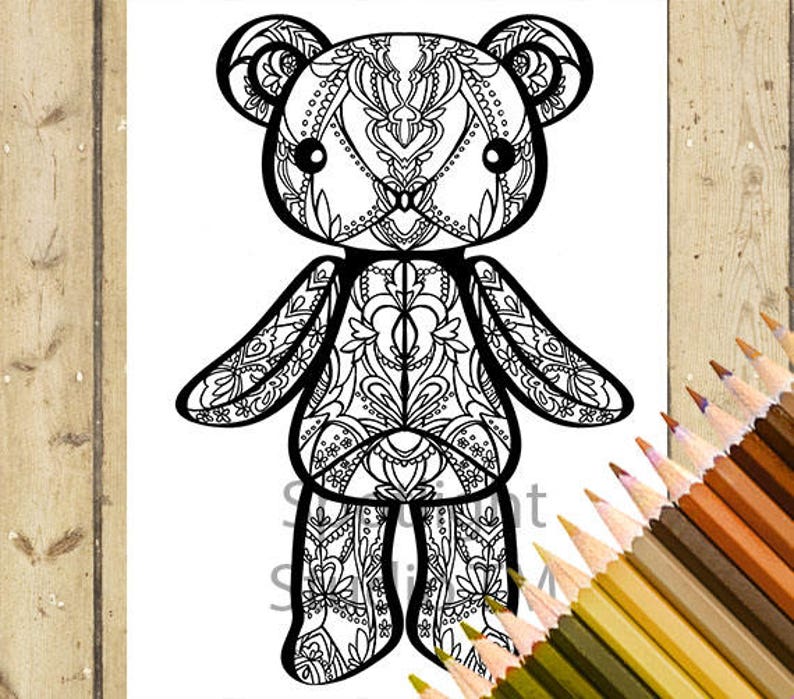 TEDDY BEAR Adult Coloring Page Printable Coloring Page Animal Plush ...