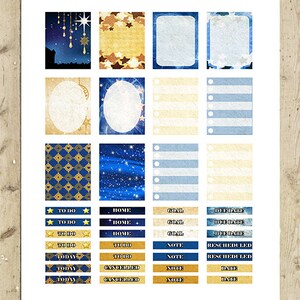 STARRY NIGHT Planner Stickers Kit Star Blue Printable Planner Stickers Diy Monthly Weekly Stickers Blue Planner Stickers DOWNLOAD image 3