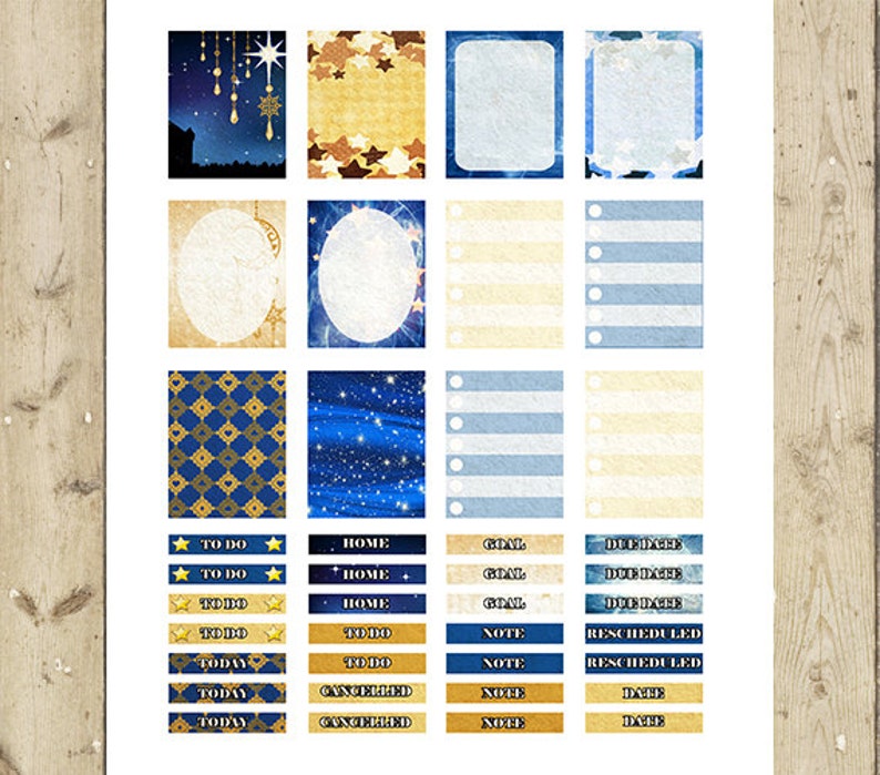 STARRY NIGHT Planner Stickers Kit Star Blue Printable Planner Stickers Diy Monthly Weekly Stickers Blue Planner Stickers DOWNLOAD image 3