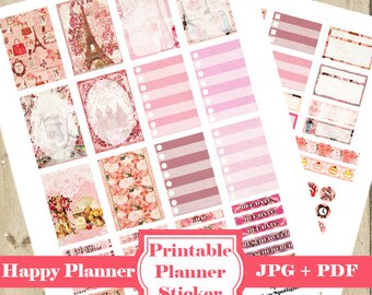 PARIS Planner Stickers Kit – 105 Pink Printable Planner Stickers – Paris DIY Planner Stickers Monthly Weekly Functional Stickers DOWNLOAD
