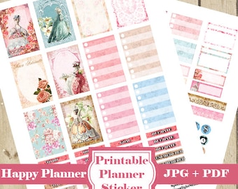 Kit de pegatinas del planificador MARIE ANTOINETTE – Pegatinas del planificador imprimibles Pegatina del planificador francés María Antonieta Diy pegatina funcional DESCARGAR