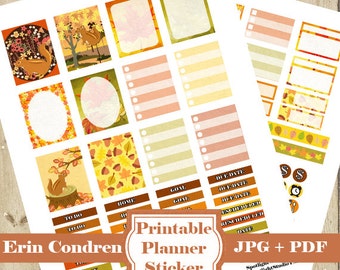 May include: Printable planner stickers with a fall theme. The stickers feature squirrels, acorns, leaves, and the words "To Do", "Home", "Goal", "Due Date", "Rescheduled", and "Today".