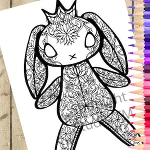 BUNNY DOLL Adult Coloring Page – Printable Coloring Page Bunny Animal Plush Adult Coloring Book Page Rabbit Adult Coloring Page DOWNLOAD