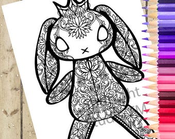 BUNNY DOLL Página para colorear para adultos – Página para colorear imprimible Conejito Animal Felpa Adulto Libro para colorear Página Conejo Adulto Página para colorear DESCARGAR