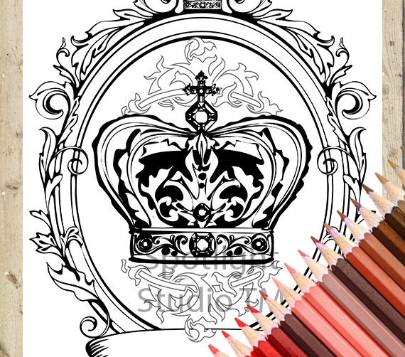 ROYAL CROWN Adult Coloring Page Crown Printable Coloring | Etsy