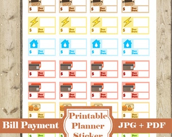 Pegatinas del planificador BILL DUE - 28 pegatinas imprimibles de la factura de pago Etiqueta de la factura vencida Recordatorio de factura Mini pegatina Pegatinas de iconos de factura imprimibles DESCARGAR