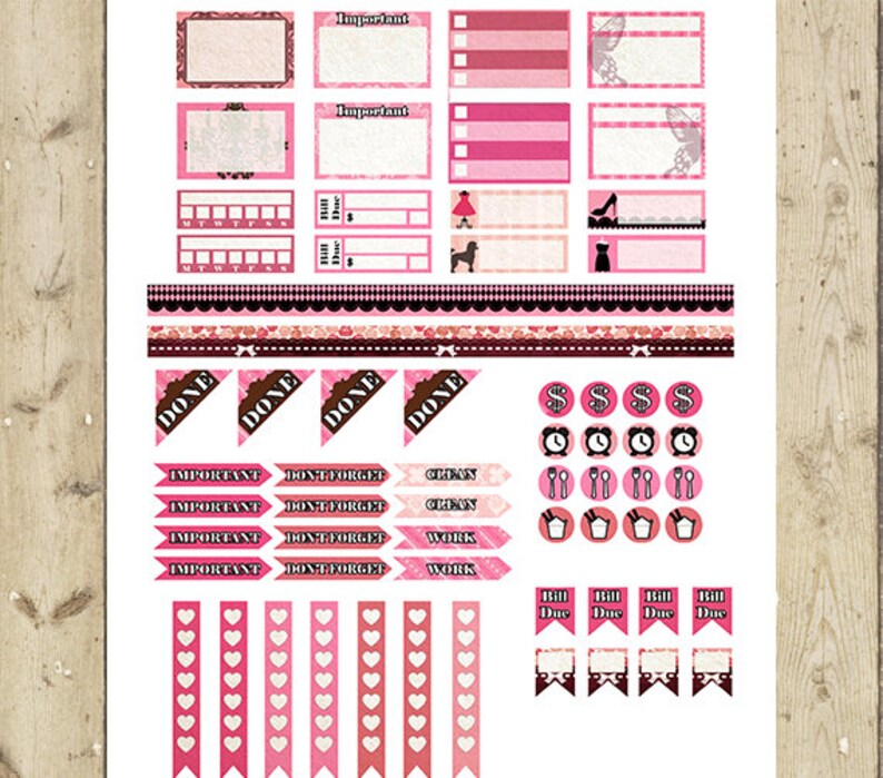 PINK Planner Stickers Kit Pink Printable Planner Stickers Planner Stickers Monthly Week Functional Stickers Diy Planner Sticker DOWNLOAD image 4