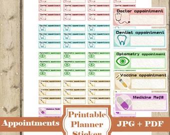 Pegatinas del planificador de citas de salud – Pegatina imprimible Dentista Médico Recordatorio de citas Planificador de citas Mini pegatinas DESCARGAR