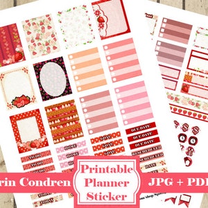 STRAWBERRY Planner Stickers Kit – Strawberry Printable Planner Stickers Diy Strawberry Planner Stickers Monthly Functional Stickers DOWNLOAD