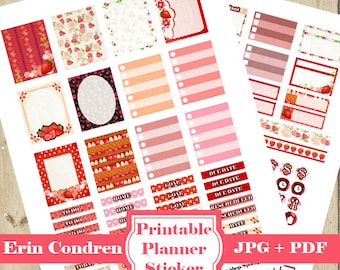 STRAWBERRY Planner Stickers Kit – Strawberry Printable Planner Stickers Diy Strawberry Planner Stickers Monthly Functional Stickers DOWNLOAD