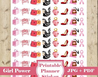 Pegatinas de NIÑA – Pegatinas imprimibles del Planificador de niña Pegatinas femeninas para niña Mini pegatinas Etiqueta de compras Pegatinas de icono de niña imprimibles DESCARGAR