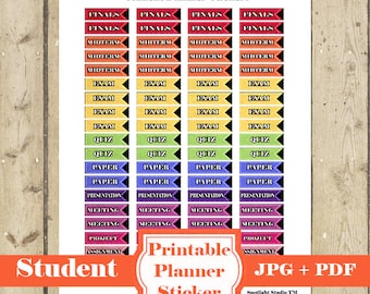 80 Conjunto de pegatinas del planificador ESTUDIANTIL: Pegatinas imprimibles del planificador del ENCABEZADO del estudiante Proyecto de examen Asignación de papel Mini pegatinas Icono de pegatinas DESCARGAR