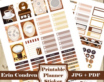 Kit de pegatinas del planificador de CAFÉ –105 pegatinas del planificador imprimibles Pegatinas del planificador marrón Pegatinas del planificador de bricolaje funcional mensual y semanal DESCARGAR