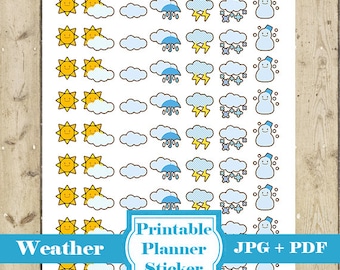 Conjunto de mini pegatinas TIEMPO – 63 pegatinas imprimibles del planificador Icono Pegatinas del planificador del tiempo Icono de lluvia Pegatinas meteorológicas imprimibles DESCARGAR