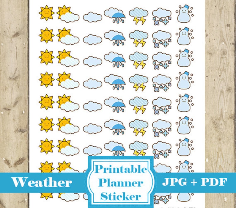 weather mini stickers set 63 printable planner stickers icon etsy
