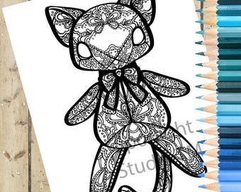 Página para colorear para adultos CAT – Página para colorear de gato IMPRIMIBLE Gato Peluche Gato Muñeca Adulto Libro para colorear Página Gato Muñeca Gato Adulto Página para colorear DESCARGAR