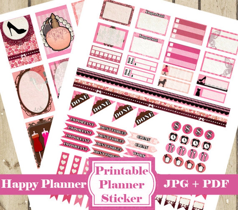 PINK Planner Stickers Kit Pink Printable Planner Stickers Planner Stickers Monthly Week Functional Stickers Diy Planner Sticker DOWNLOAD image 2