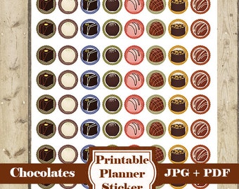 Mini pegatinas de CHOCOLATE – Pegatinas imprimibles del planificador Pegatinas de iconos Pegatinas de chocolate Día de San Valentín Planificador de chocolate Mini pegatina DESCARGAR