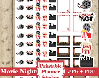 NOCHE DE PELÍCULA Pegatinas del Planificador – Etiqueta engomada imprimible del planificador de iconos Película Mini pegatina Icono de la película Etiqueta Icono Planificador Etiqueta funcional DESCARGAR