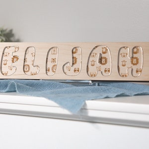 Animal Doodles Name Puzzle | Wood + Acrylic | Baby Puzzle | Montessori Toys | Kids Birthday Gift | Personalized Puzzle | Boho Nursery Decor