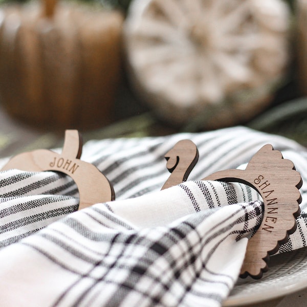 Thanksgiving Napkin Rings | Personalized Napkin Rings | Fall Table Setting | Dining Place Cards | Autumn Decorations | Friendsgiving