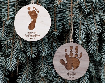 Engraved Handprint Wooden Ornament | New Baby Gift  | 2021 Baby | Laser Engraved | Birth Announcement | Custom Christmas Gift