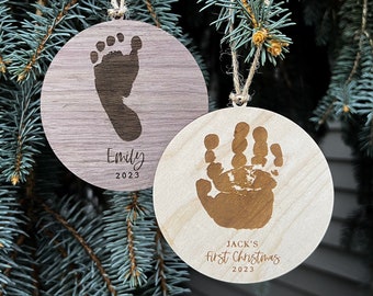 Handprint / Footprint Ornament | Baby's First Christmas 2023 | Gifts for Mom, Grandparents | Newborn Gift | Engraved Handprints | Keepsake