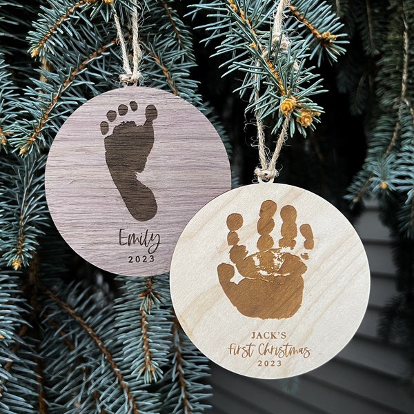Handprint / Footprint Ornament | Baby's First Christmas 2023 | Gifts for Mom, Grandparents | Newborn Gift | Engraved Handprints | Keepsake