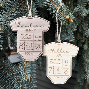 Baby's First Christmas Ornament 2024 Newborn Birth Stats Personalized Baby Keepsake Birth Stats Sign image 1