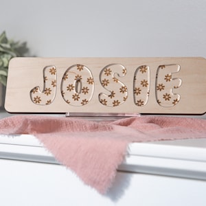 Retro Smiley Name Puzzle | Wood + Acrylic | Baby Puzzle | Montessori Toys | Kids Birthday Gift | Personalized Puzzle | Boho Nursery Decor
