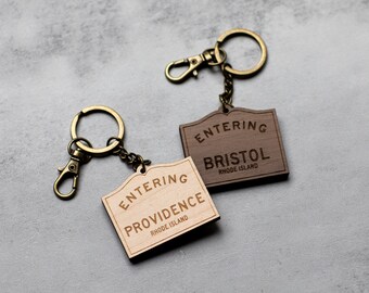 Entering RI Keychain | Rhode Island Hometown Custom City/Town Keychain | RI | Rhody