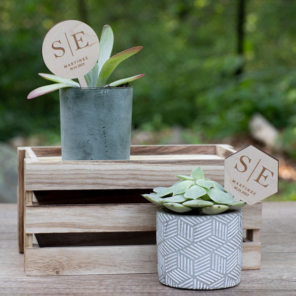 Monogram Plant Tags | Bridal Shower Favors | Wedding Shower Favors | Mini Succulent Favors | Succulent Tags | Plant Favors