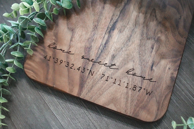 Engraved Home Coordinates Custom Cutting Board Bread Board Etsy