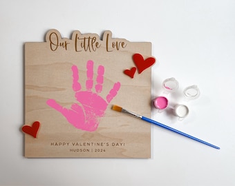 Valentine's Day Handprint Kit | Baby's First | Our Little Valentine | Kid's Craft | DIY | Holiday Keepsake | Wood | Acrylic | Paint