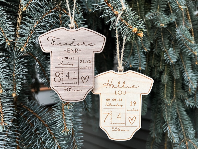 Baby's First Christmas Ornament 2024 Newborn Birth Stats Personalized Baby Keepsake Birth Stats Sign image 1