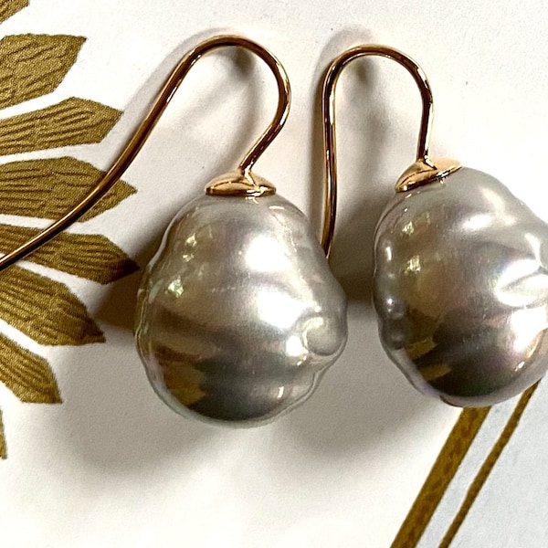 Boucles d'oreilles perles baroques gris/or