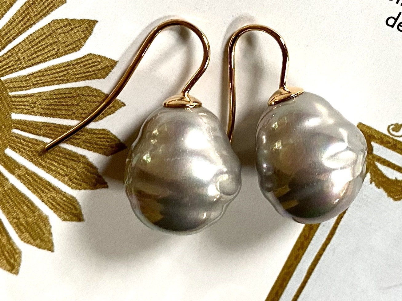 Baroque Pearl Earrings Gray/gold Etsy