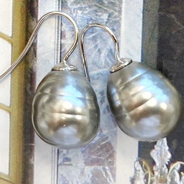 Boucles d'oreilles perles classique baroque gris/argent