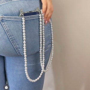 Telephone cord crossbody pearl /gold
